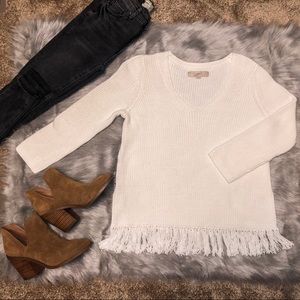 LOFT Fringe Hem Sweater, White